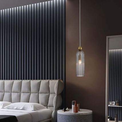 Żyrandol na przewodzie PIEGA 1xE14/40W/230V mosiądz/dymiona czerń