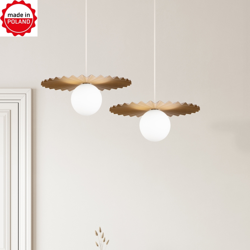 Żyrandol na przewodzie SUNPLISS 1xG9/10W/230V Ø 35 cm złoty/kremowy