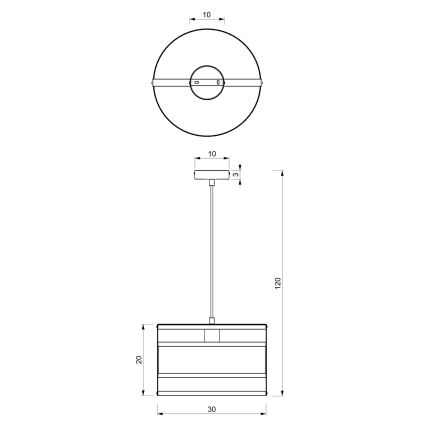 Żyrandol na sznurku SINGLE 1xE27/60W/230V d. 29 cm czarny/biały