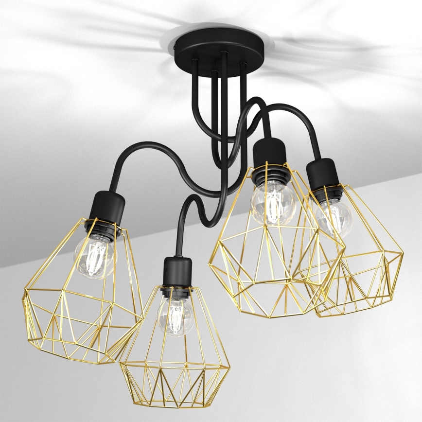 Żyrandol natynkowy BERGEN 4xE27/60W/230V czarny/złoty