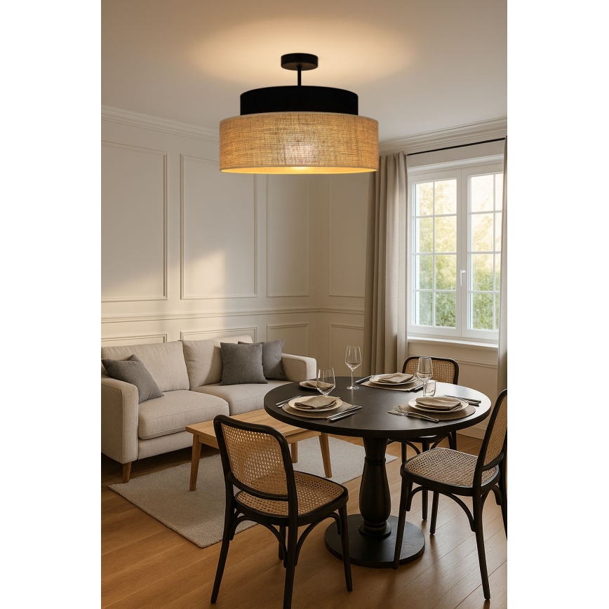 Żyrandol natynkowy BOHO 1xE27/60W/230V czarny/beżowy
