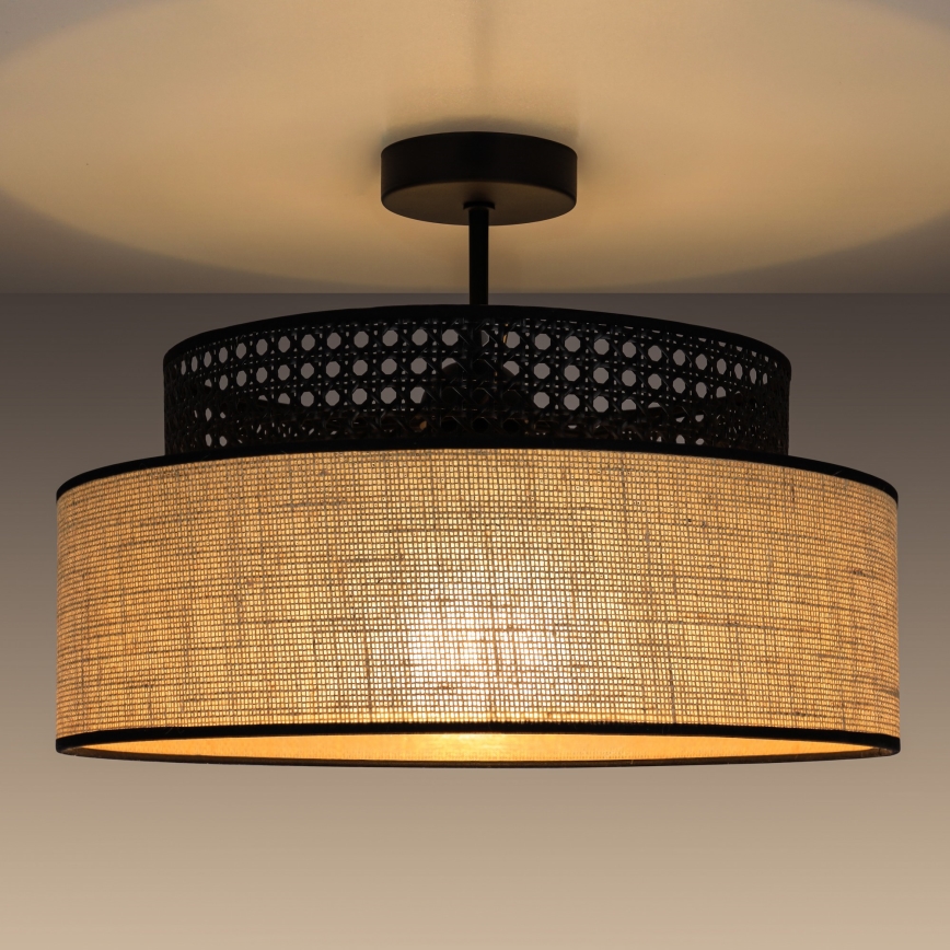 Żyrandol natynkowy BOHO 1xE27/60W/230V czarny/rattan