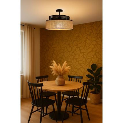 Żyrandol natynkowy BOHO 1xE27/60W/230V czarny/rattan