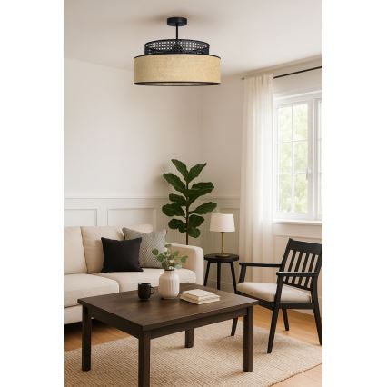 Żyrandol natynkowy BOHO 1xE27/60W/230V czarny/rattan