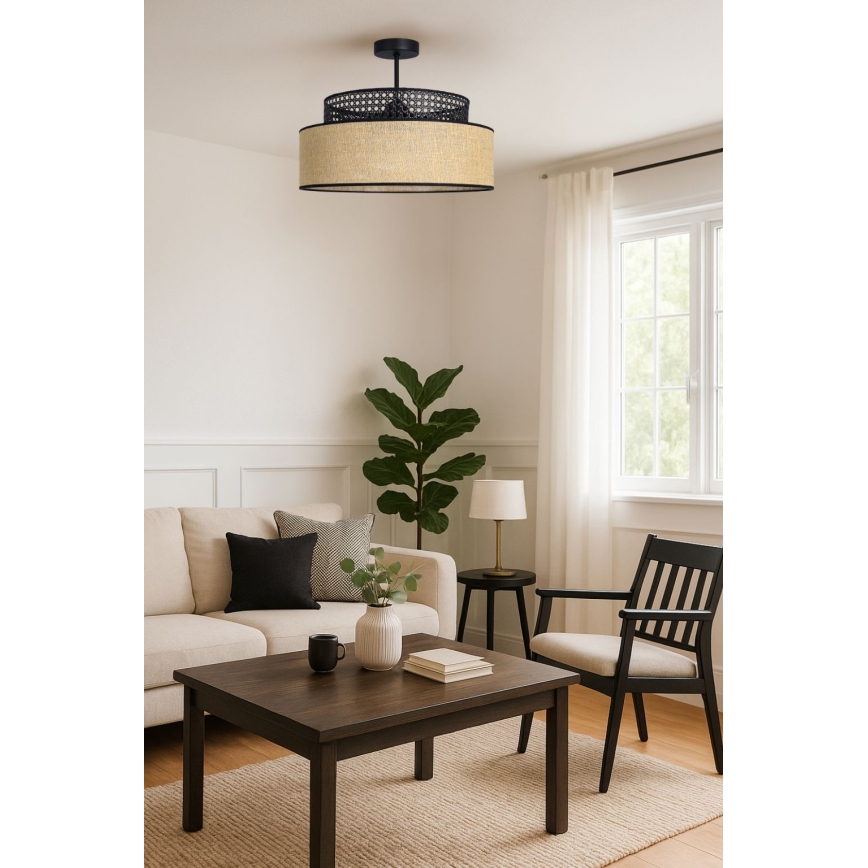 Żyrandol natynkowy BOHO 1xE27/60W/230V czarny/rattan