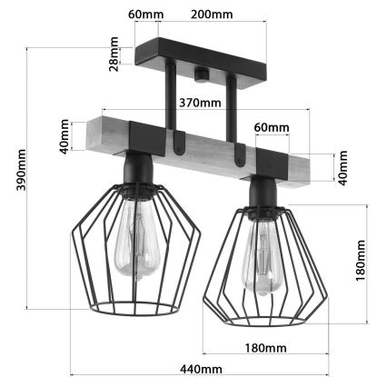 Żyrandol natynkowy CAMEROON 2xE27/60W/230V czarny/drewno