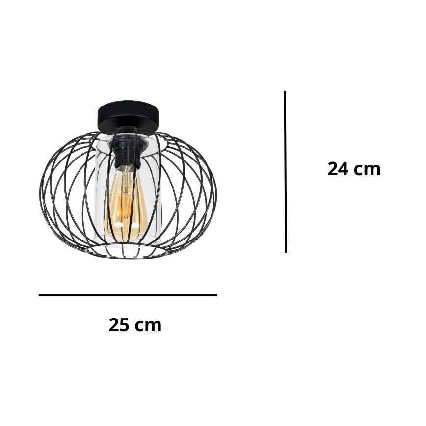 Żyrandol natynkowy CORRINI 1xE27/60W/230V śr. 25 cm czarny/przezroczysty