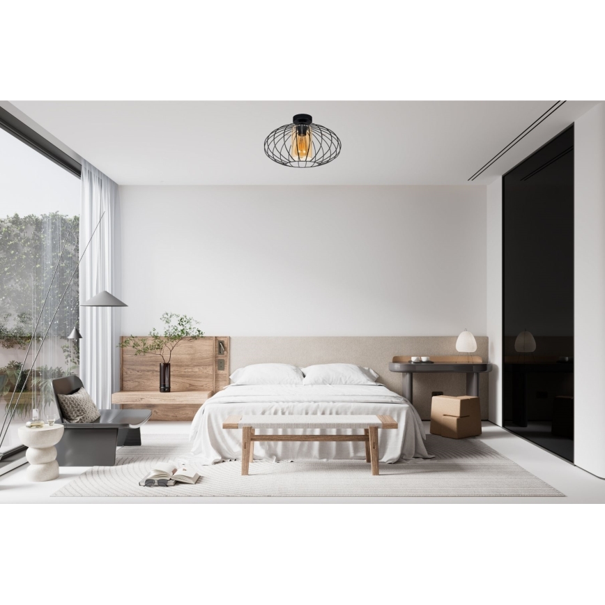 Żyrandol natynkowy CORRINI 1xE27/60W/230V śr. 34 cm czarny/beżowy