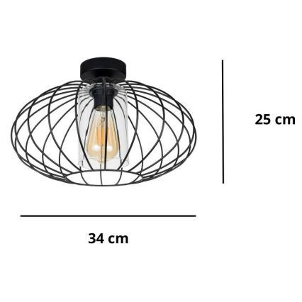 Żyrandol natynkowy CORRINI 1xE27/60W/230V śr. 34 cm czarny/przezroczysty