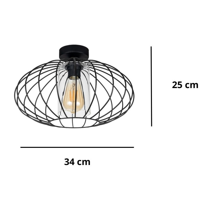 Żyrandol natynkowy CORRINI 1xE27/60W/230V śr. 34 cm czarny/przezroczysty