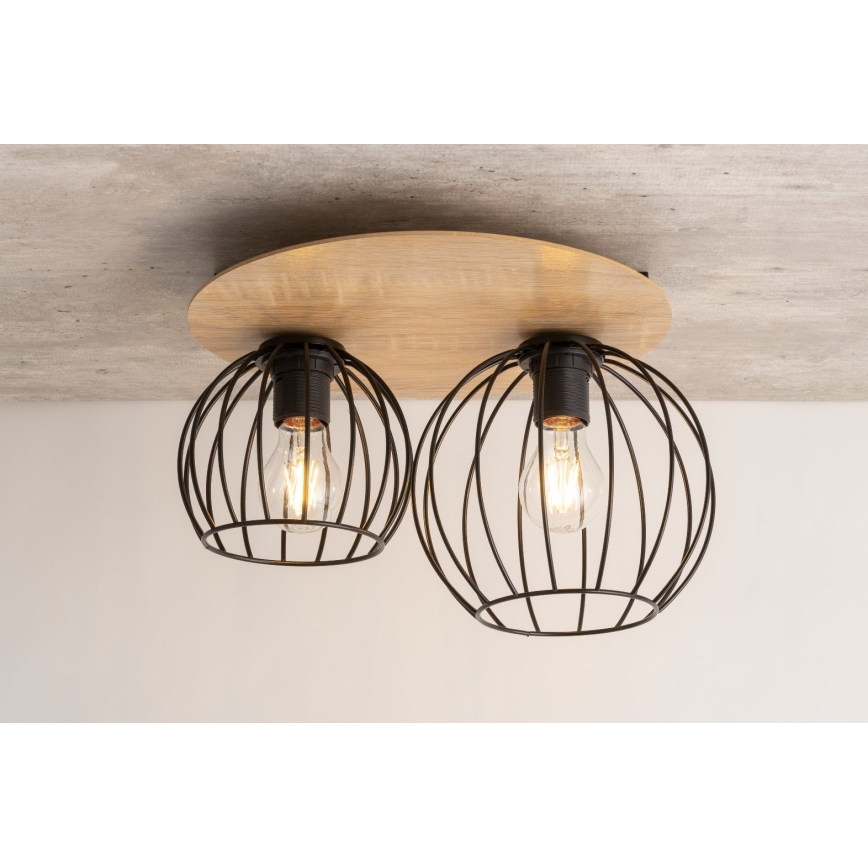 Żyrandol natynkowy CYBER 2xE27/60W/230V drewno/czarny