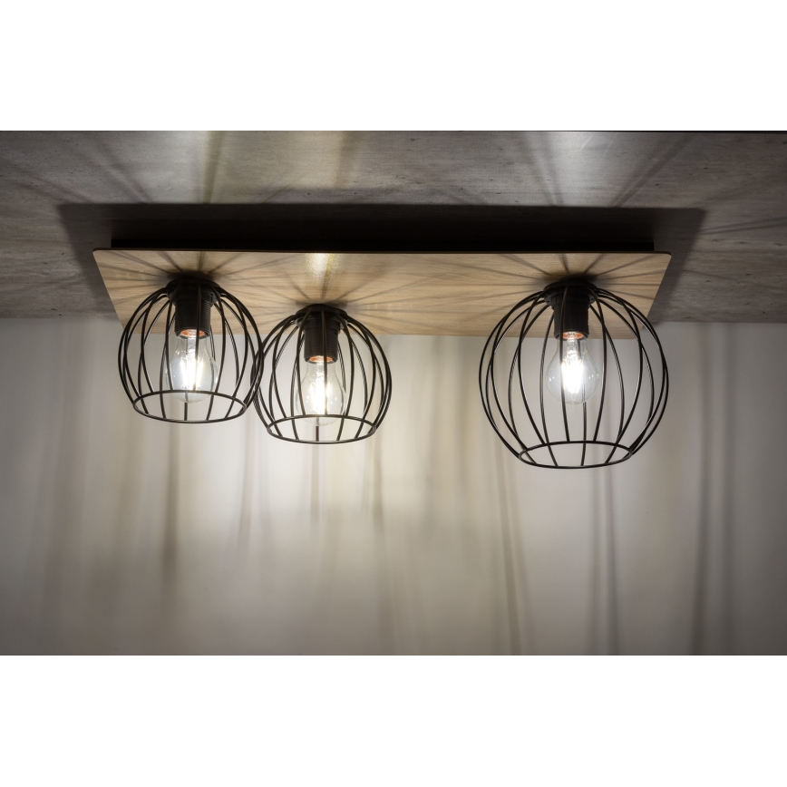 Żyrandol natynkowy CYBER 3xE27/60W/230V drewno/czarny