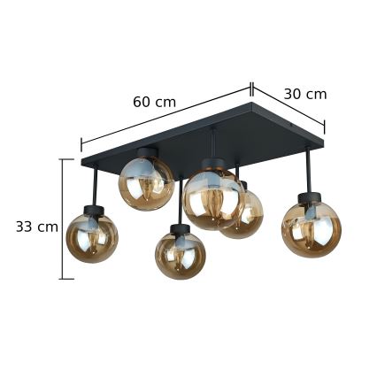 Żyrandol natynkowy DEA 6xE14/60W/230V czarny/dymny beżowy