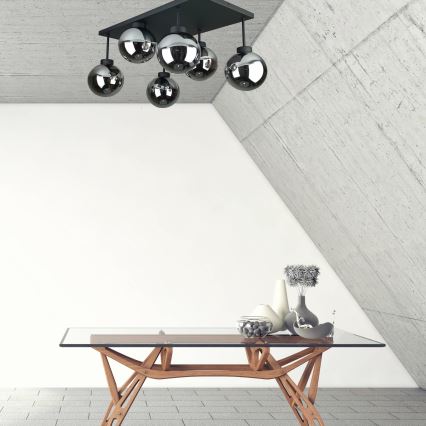 Żyrandol natynkowy DEA 6xE14/60W/230V czarny/dymny czarny