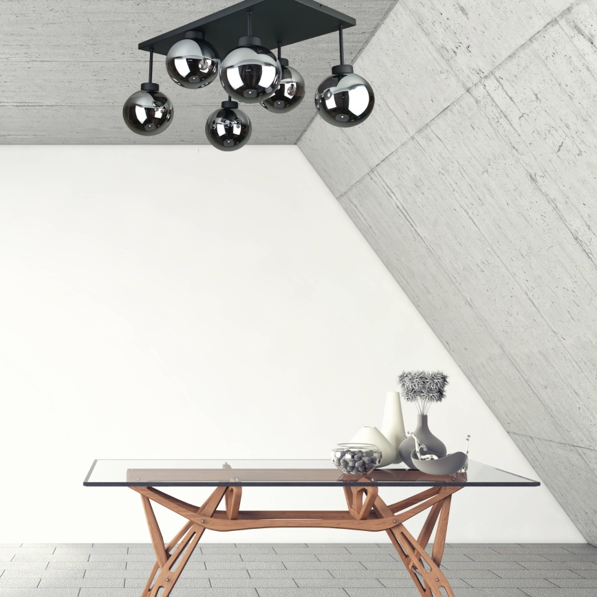 Żyrandol natynkowy DEA 6xE14/60W/230V czarny/dymny czarny