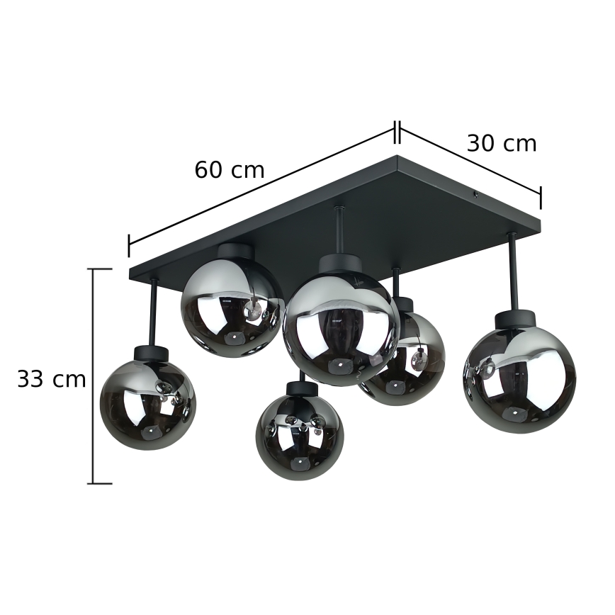 Żyrandol natynkowy DEA 6xE14/60W/230V czarny/dymny czarny