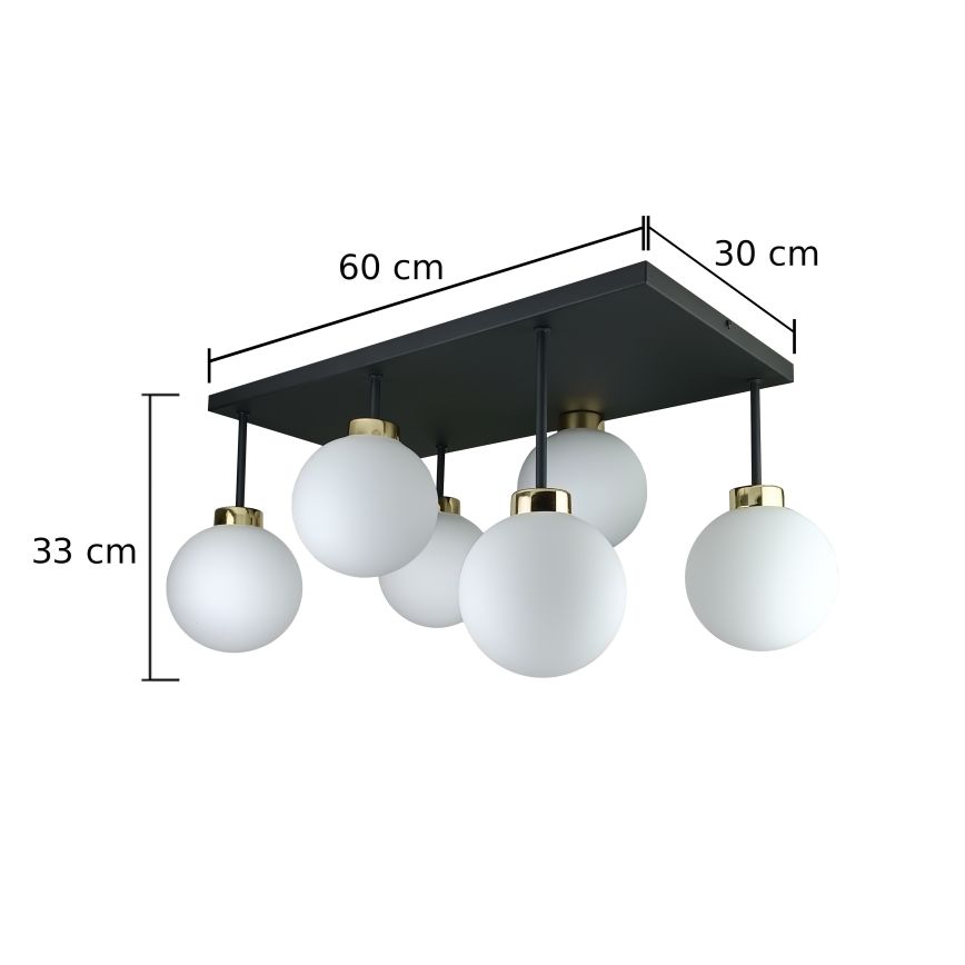 Żyrandol natynkowy DEA 6xE14/60W/230V czarny/złoty/biały