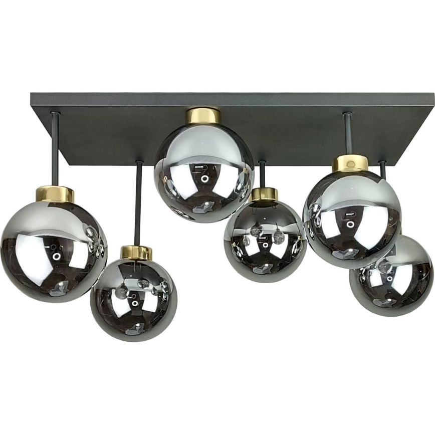 Żyrandol natynkowy DEA 6xE14/60W/230V czarny/złoty/dymny czarny