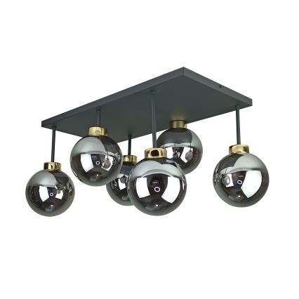 Żyrandol natynkowy DEA 6xE14/60W/230V czarny/złoty/dymny czarny