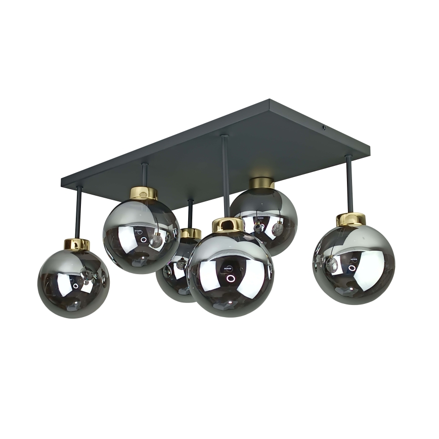 Żyrandol natynkowy DEA 6xE14/60W/230V czarny/złoty/dymny czarny