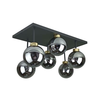 Żyrandol natynkowy DEA 6xE14/60W/230V czarny/złoty/dymny czarny