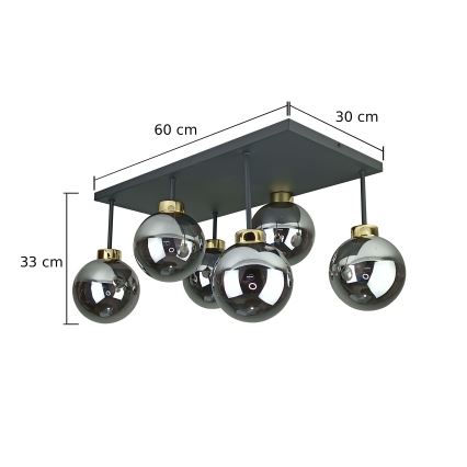 Żyrandol natynkowy DEA 6xE14/60W/230V czarny/złoty/dymny czarny