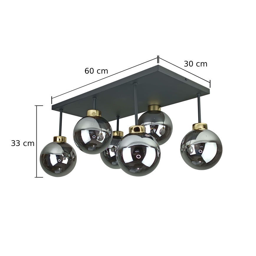 Żyrandol natynkowy DEA 6xE14/60W/230V czarny/złoty/dymny czarny