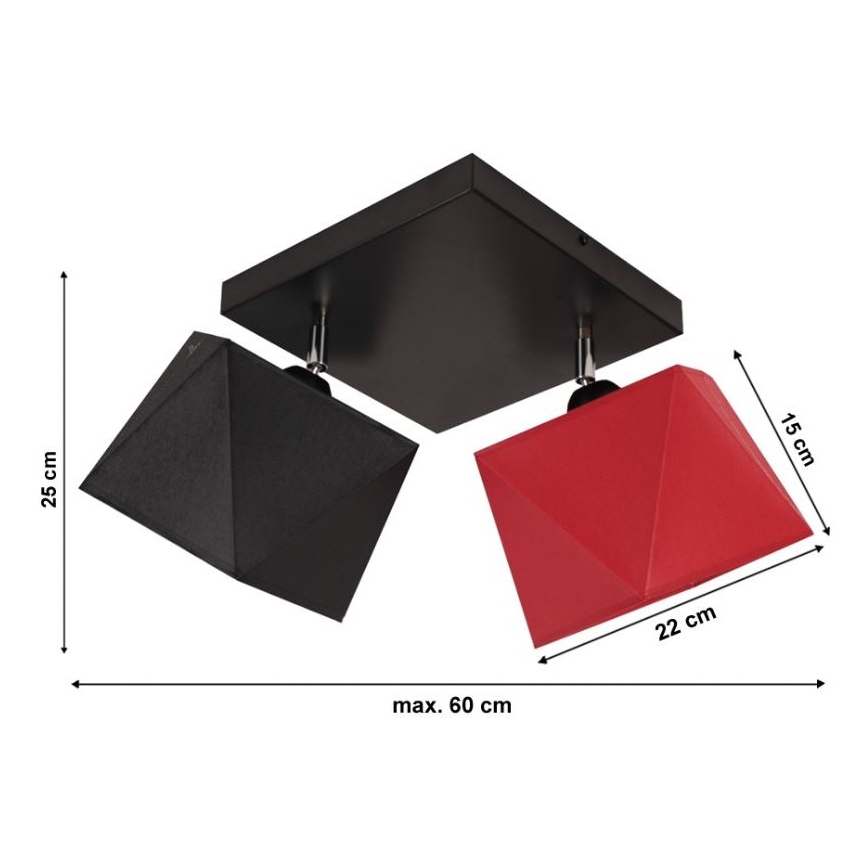 Żyrandol natynkowy DIAMENT 2xE27/60W/230V czarno-czerwony