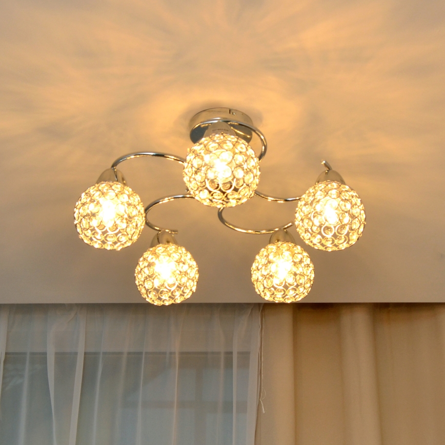 Żyrandol natynkowy DORIS 5xE27/15W/230V chrom błyszczący/przezroczysty