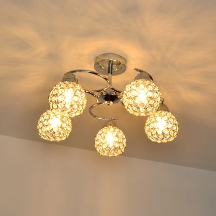 Żyrandol natynkowy DORIS 5xE27/15W/230V chrom błyszczący/przezroczysty