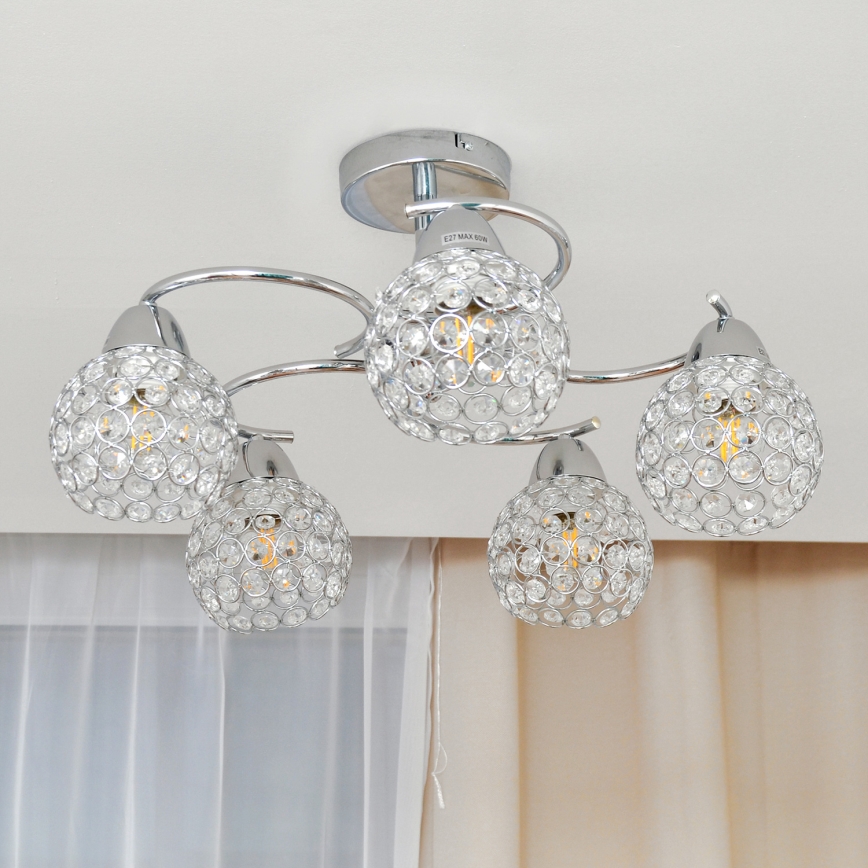 Żyrandol natynkowy DORIS 5xE27/15W/230V chrom błyszczący/przezroczysty