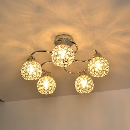 Żyrandol natynkowy DORIS 5xE27/15W/230V chrom błyszczący/przezroczysty