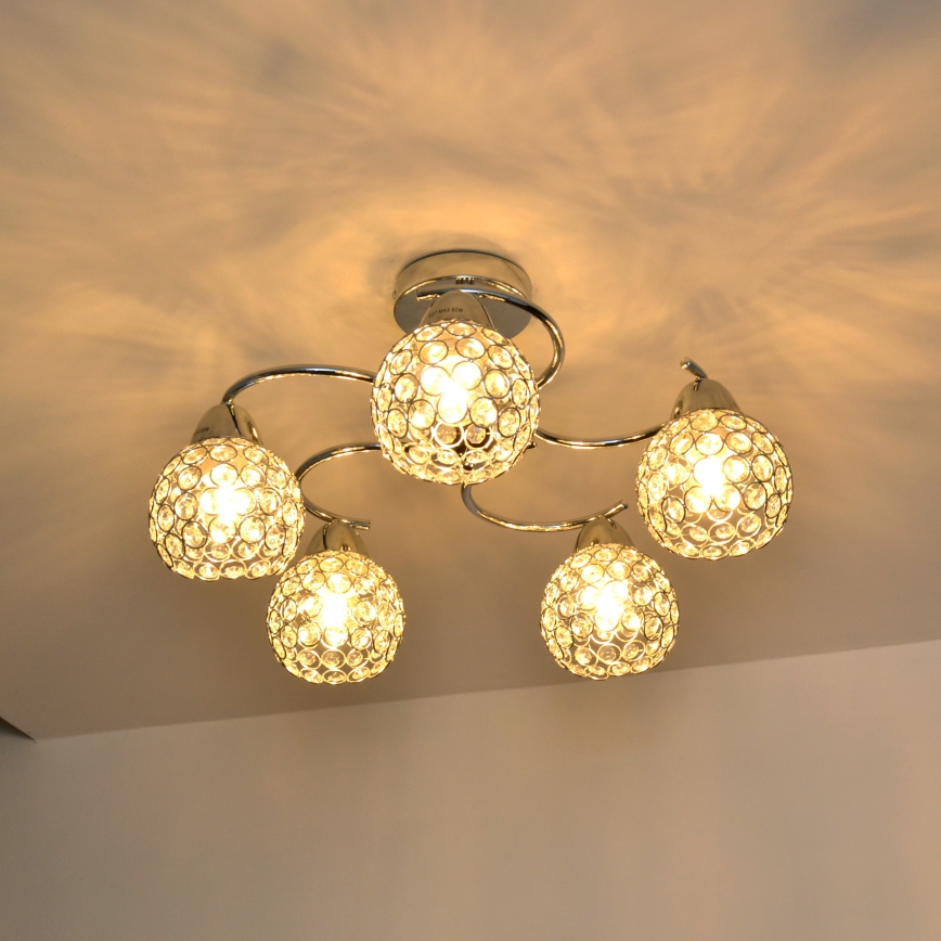 Żyrandol natynkowy DORIS 5xE27/15W/230V chrom błyszczący/przezroczysty