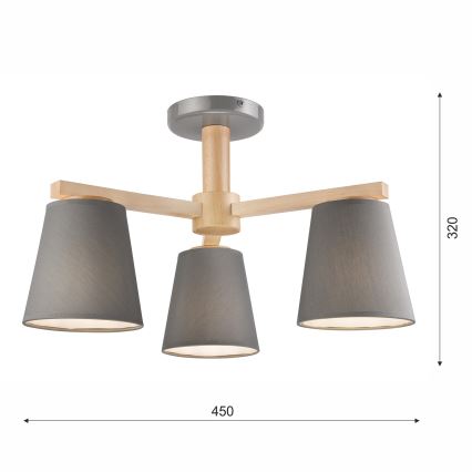 Żyrandol natynkowy ELLIE 3xE27/60W/230V szary/buk