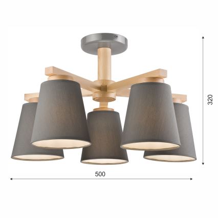 Żyrandol natynkowy ELLIE 5xE27/60W/230V szary/buk
