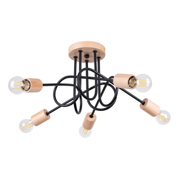 Żyrandol natynkowy EMBER 5xE27/15W/230V czarny/beżowy/buk