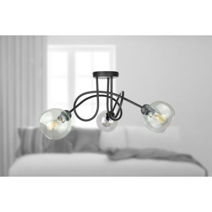 Żyrandol natynkowy EVIE 3xE27/60W/230V czarny/przezroczysty