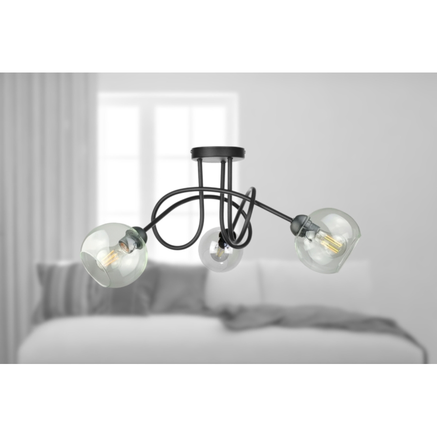 Żyrandol natynkowy EVIE 3xE27/60W/230V czarny/przezroczysty