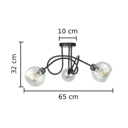 Żyrandol natynkowy EVIE 3xE27/60W/230V czarny/przezroczysty