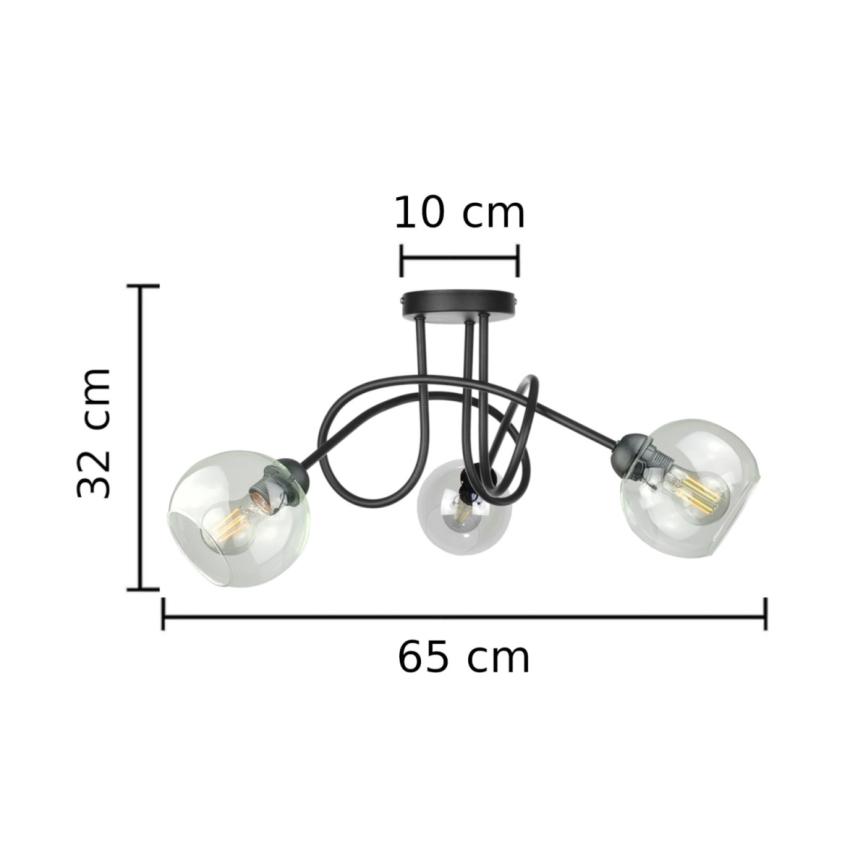 Żyrandol natynkowy EVIE 3xE27/60W/230V czarny/przezroczysty