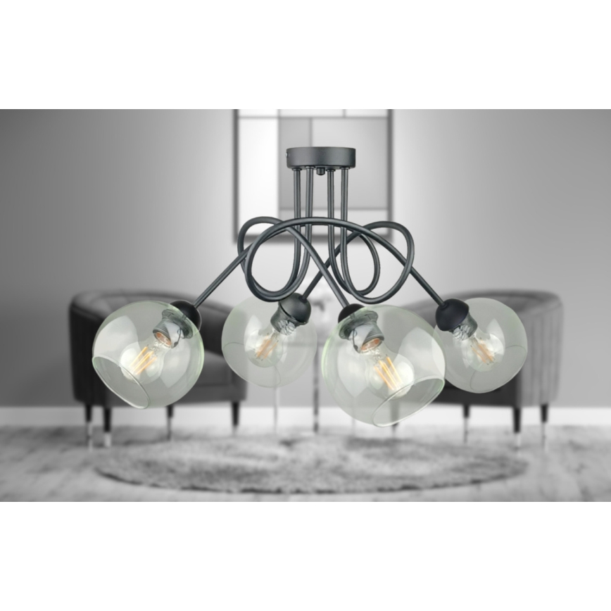 Żyrandol natynkowy EVIE 4xE27/60W/230V antracyt/przezroczysty