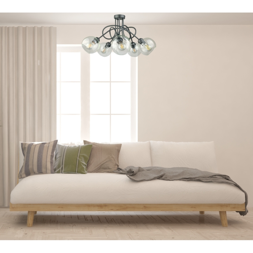 Żyrandol natynkowy EVIE 5xE27/60W/230V antracyt/przezroczysty