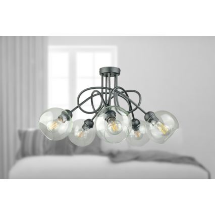 Żyrandol natynkowy EVIE 5xE27/60W/230V antracyt/przezroczysty
