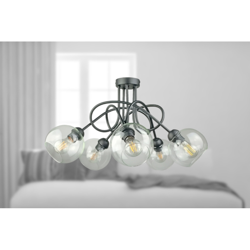 Żyrandol natynkowy EVIE 5xE27/60W/230V antracyt/przezroczysty