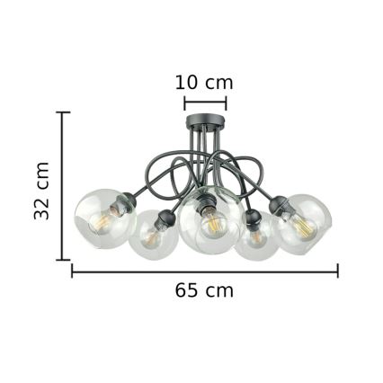 Żyrandol natynkowy EVIE 5xE27/60W/230V antracyt/przezroczysty