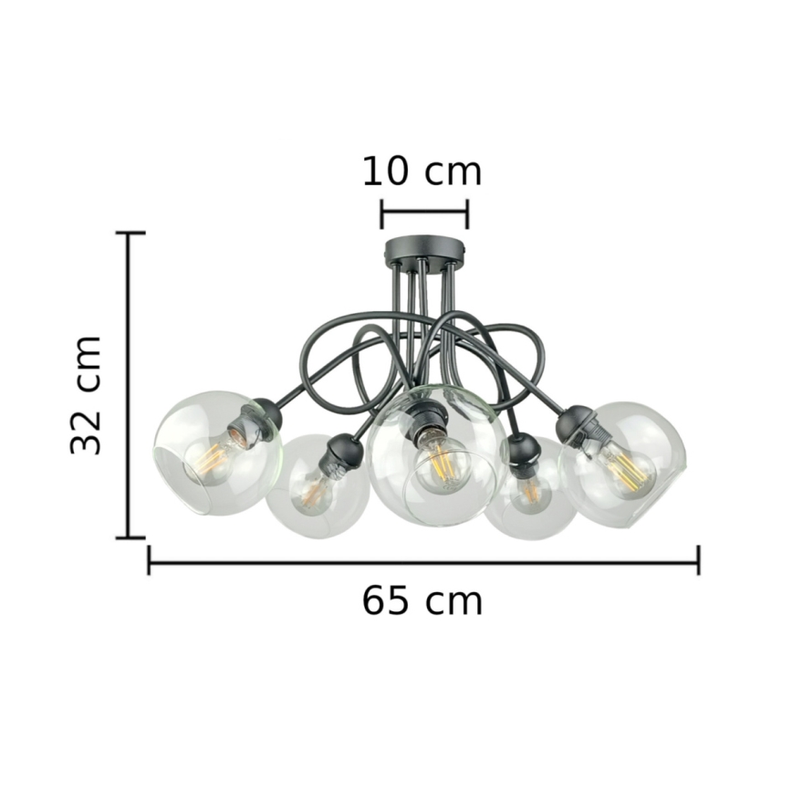 Żyrandol natynkowy EVIE 5xE27/60W/230V antracyt/przezroczysty