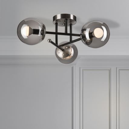 Żyrandol natynkowy MALENA 3xE14/5W/230V czarny/dymny