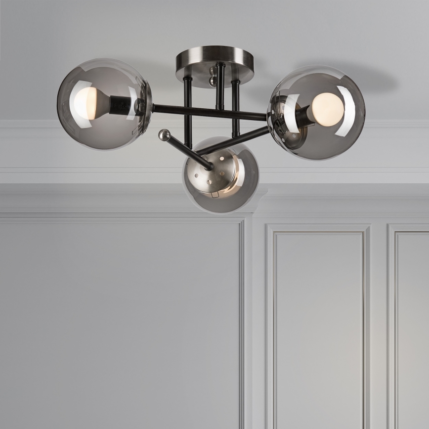 Żyrandol natynkowy MALENA 3xE14/5W/230V czarny/dymny