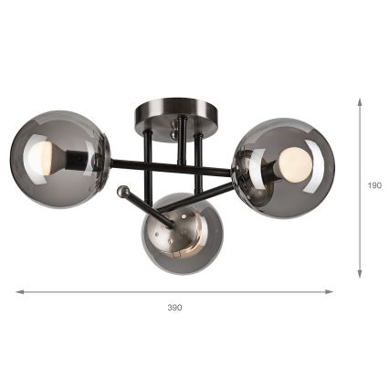 Żyrandol natynkowy MALENA 3xE14/5W/230V czarny/dymny
