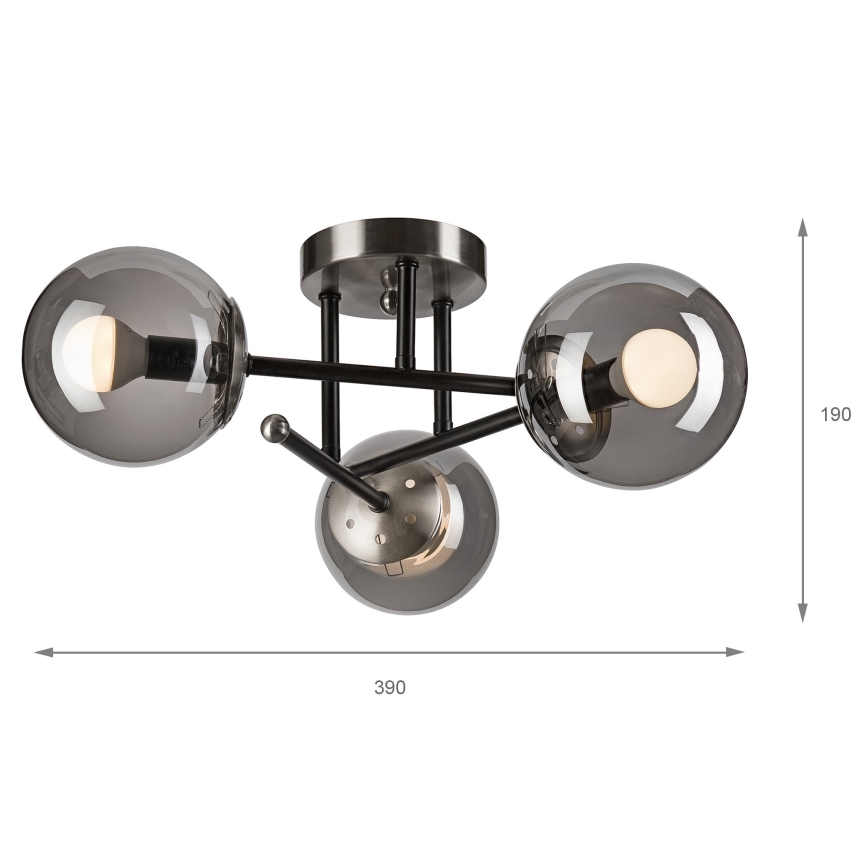 Żyrandol natynkowy MALENA 3xE14/5W/230V czarny/dymny